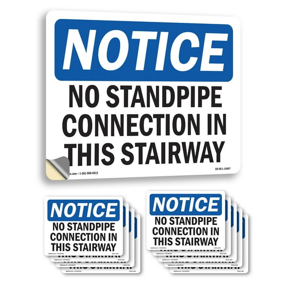 No Standpipe Connection In This Stairway OSHA Notice Vinyl Decal Label 5 Inch x 3.5 Inch - 10 Pack