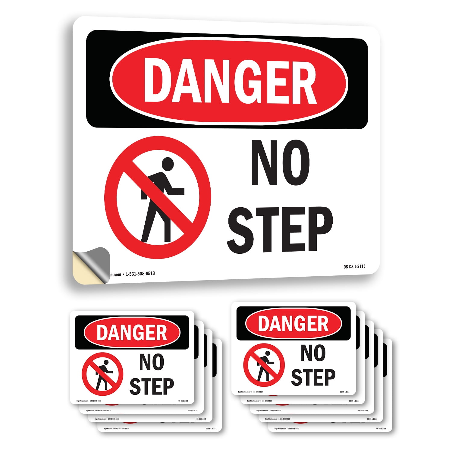 No Step OSHA Danger Vinyl Decal Label 24 Inch x 18 Inch - 10 Pack ...
