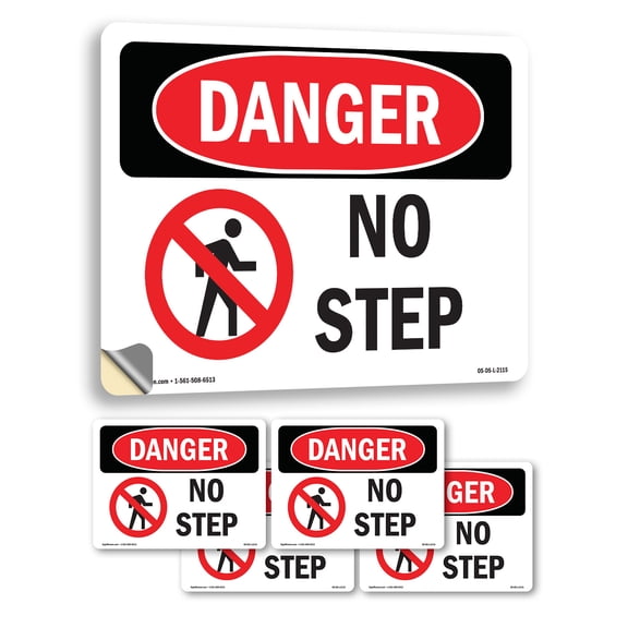 No Step OSHA Danger Vinyl Decal Label 5 Inch x 3.5 Inch - 5 Pack