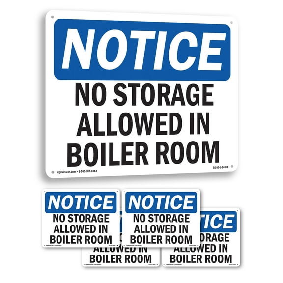 No Storage Allowed In Boiler Room OSHA Notice Rigid Plastic Sign 18 Inch x 12 Inch - 5 Pack