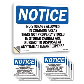 No Storage Allowed In Common Areas Items OSHA Notice Vinyl Decal Label 10 Inch x 7 Inch - 10 Pack