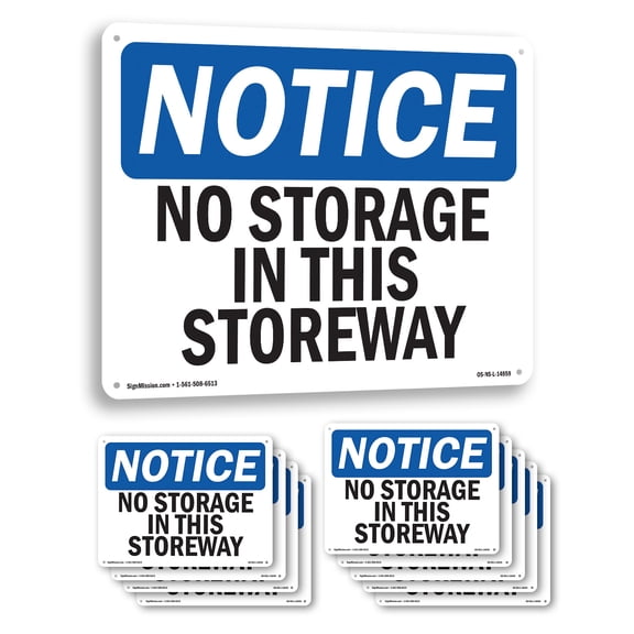 No Storage In This Doorway OSHA Notice Aluminum Sign 10 Inch x 7 Inch - 10 Pack