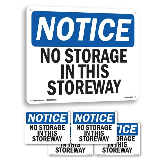 No Storage In This Doorway OSHA Notice Aluminum Sign 14 Inch x 10 Inch - 5 Pack