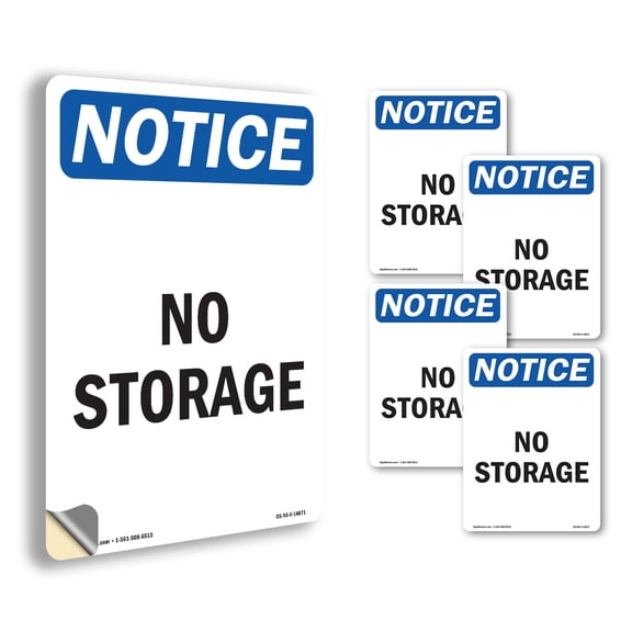 No Storage OSHA Notice Vinyl Decal Label 5 Inch x 3.5 Inch - 5 Pack