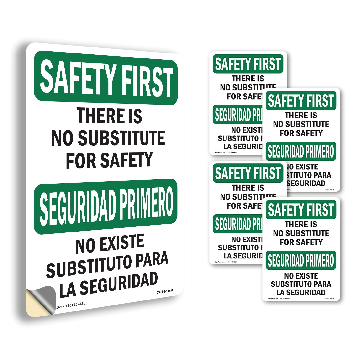 No Substitute For Safety Bilingual OSHA SAFETY FIRST Vinyl Decal Label ...
