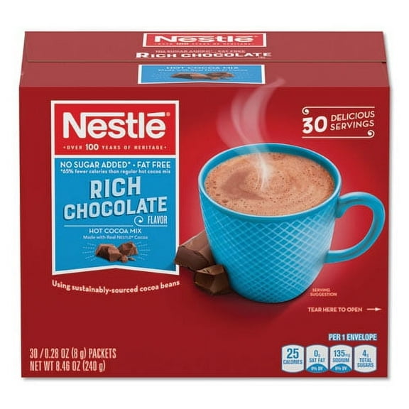 No-Sugar-Added Hot Cocoa Mix Envelopes, Rich Chocolate, 0.28 Oz Packet, 30/box | Bundle of 10 Boxes