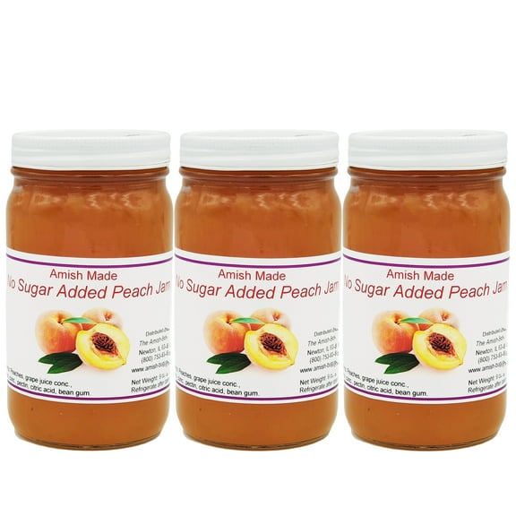 No Sugar Added Peach Amish Jam - 8 Oz Set of 3 Jars