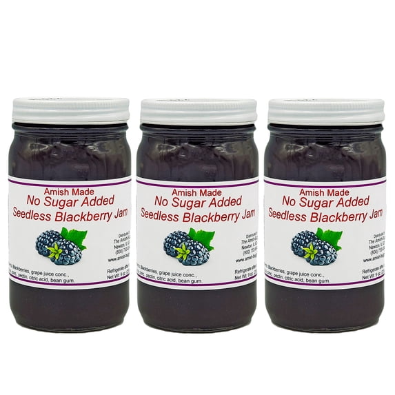 No Sugar Added Seedless Blackberry Amish Jam - 8 Oz Set of 3 Jars