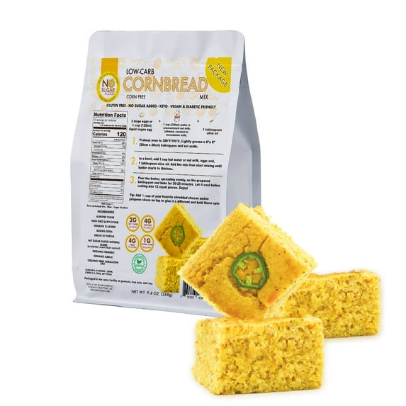 No Sugar Aloud - Low Carb Cornbread Baking Mix (Keto, Vegan, Gluten Free, No Added Sugar, High Protein, High Fiber, Diabetic Friendly) - Corn Free