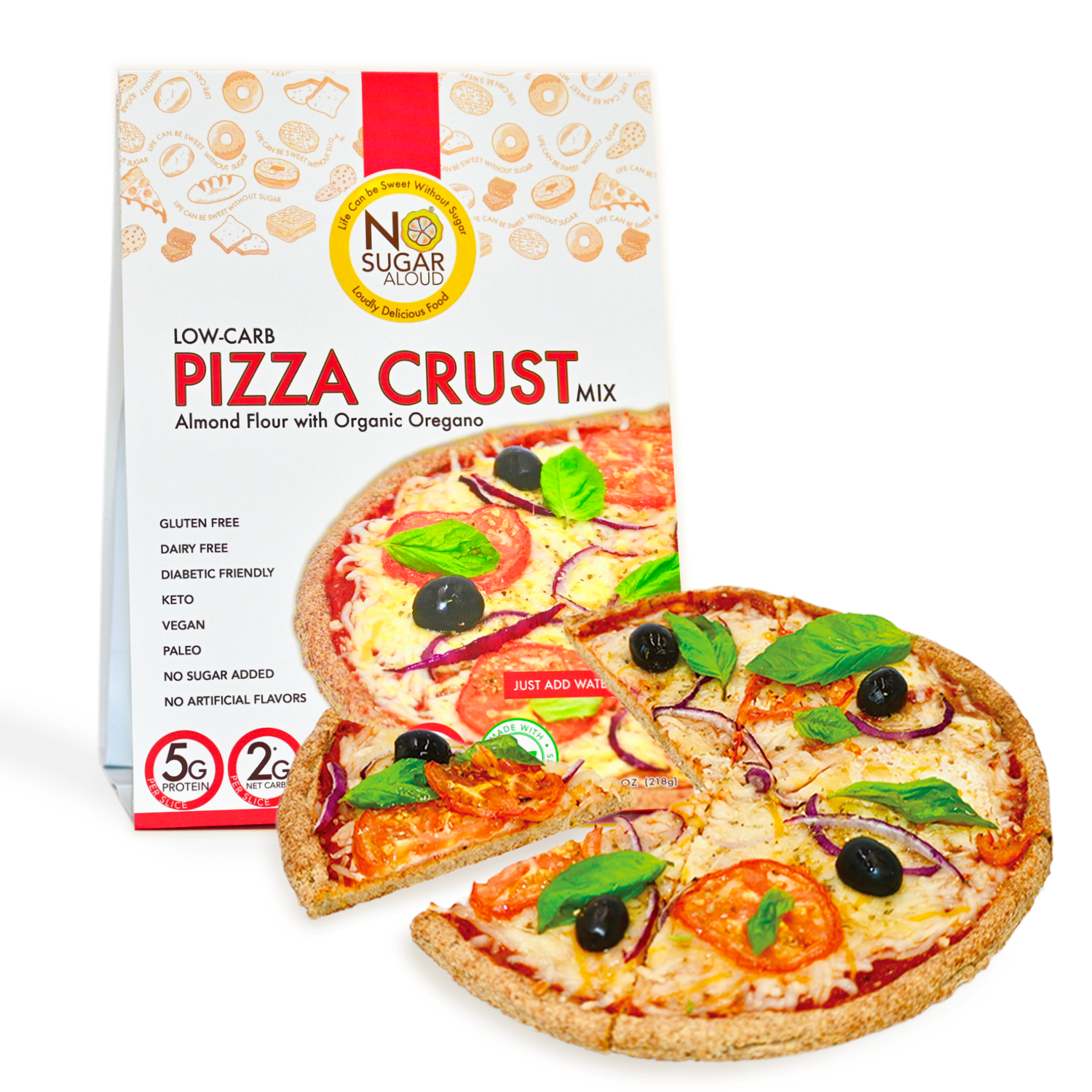 No Sugar Aloud - Low Carb Pizza Crust Baking Mix (Keto, Vegan, Gluten Free, No Added Sugar, High Protein, High Fiber, Diabetic Friendly)