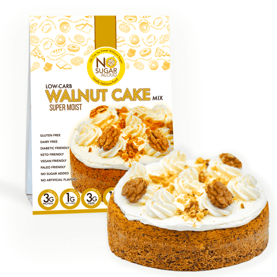 No Sugar Aloud - Low Carb Walnut Cake Baking Mix (Keto, Vegan, Gluten Free, No Added Sugar, High Protein, High Fiber, Diabetic Friendly)