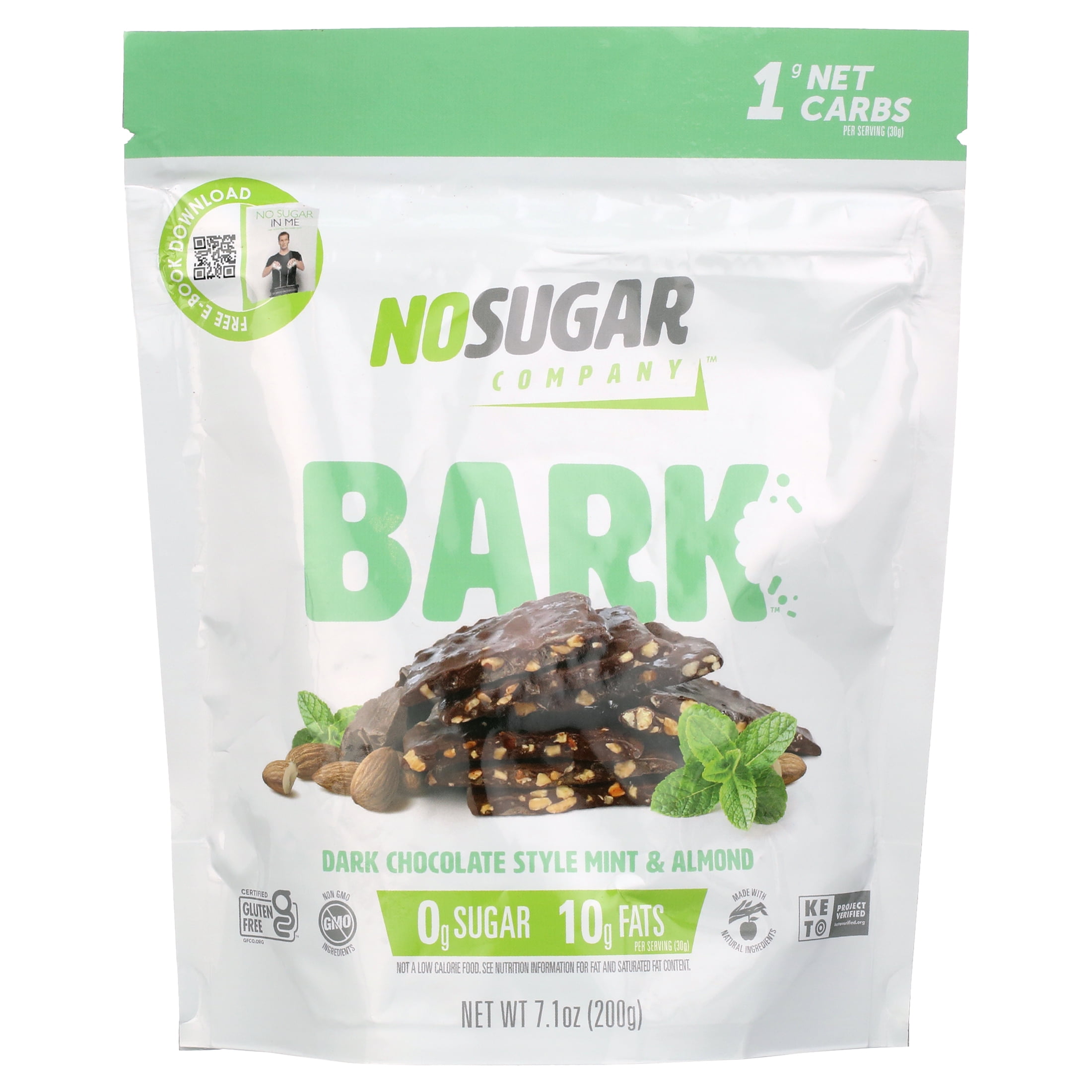 No Sugar Company Bark Dark Chocolate Style Mint and Almond, 7.1 oz