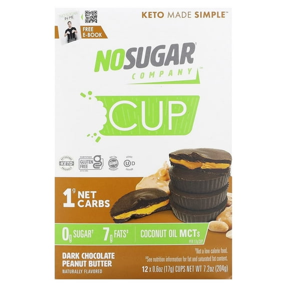 No Sugar Company, Cup, Dark Chocolate Peanut Butter, 12 Cups, 0.6 oz (17 g) Each Pack of 2