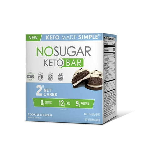 No Sugar Company Keto Bar, Naturally Flavored, Cookies & Cream, 1.41 oz., 12 Count
