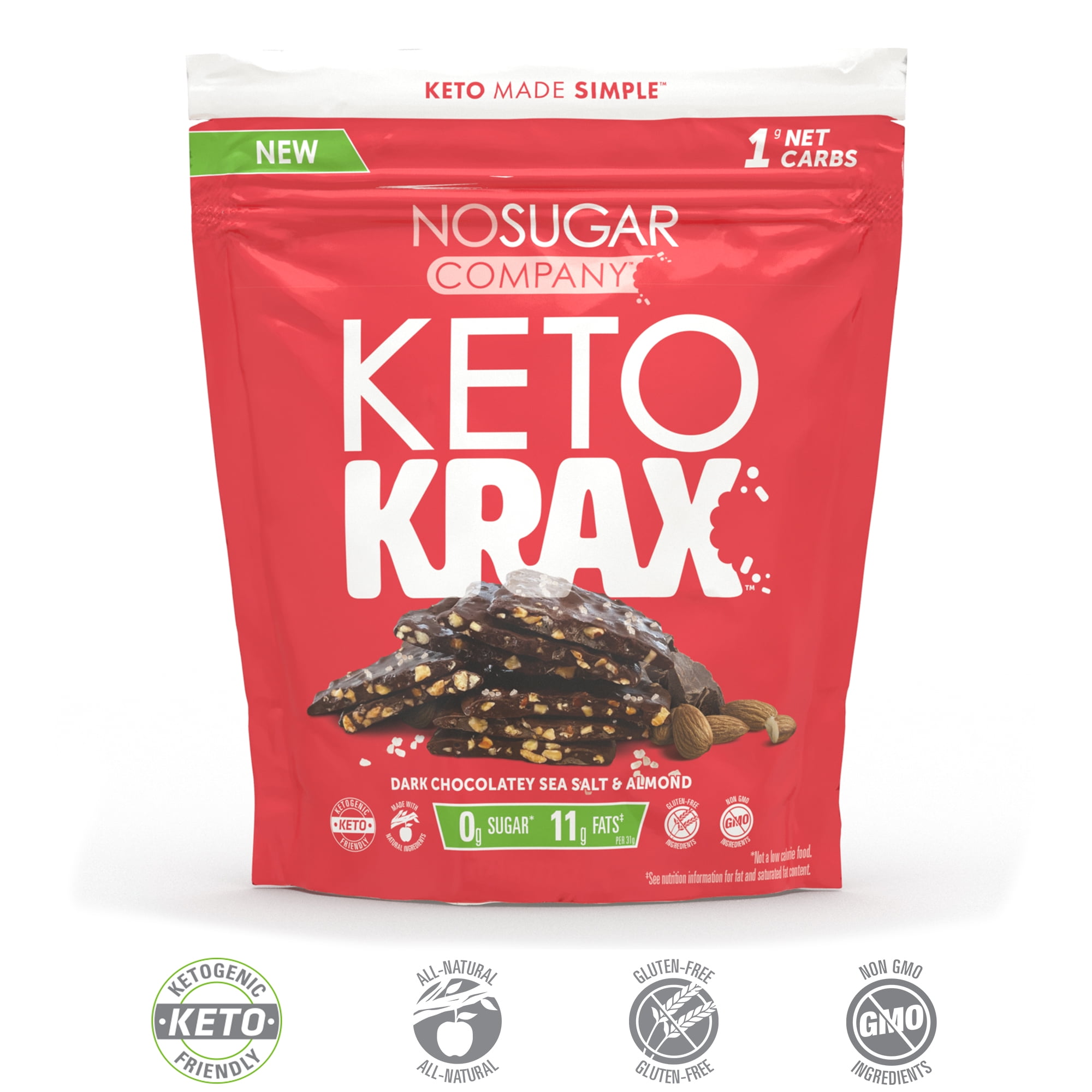 No Sugar Company Keto Krax Dark Chocolatey Sea Salt & Almond Bark Snack,  200g - Walmart.com