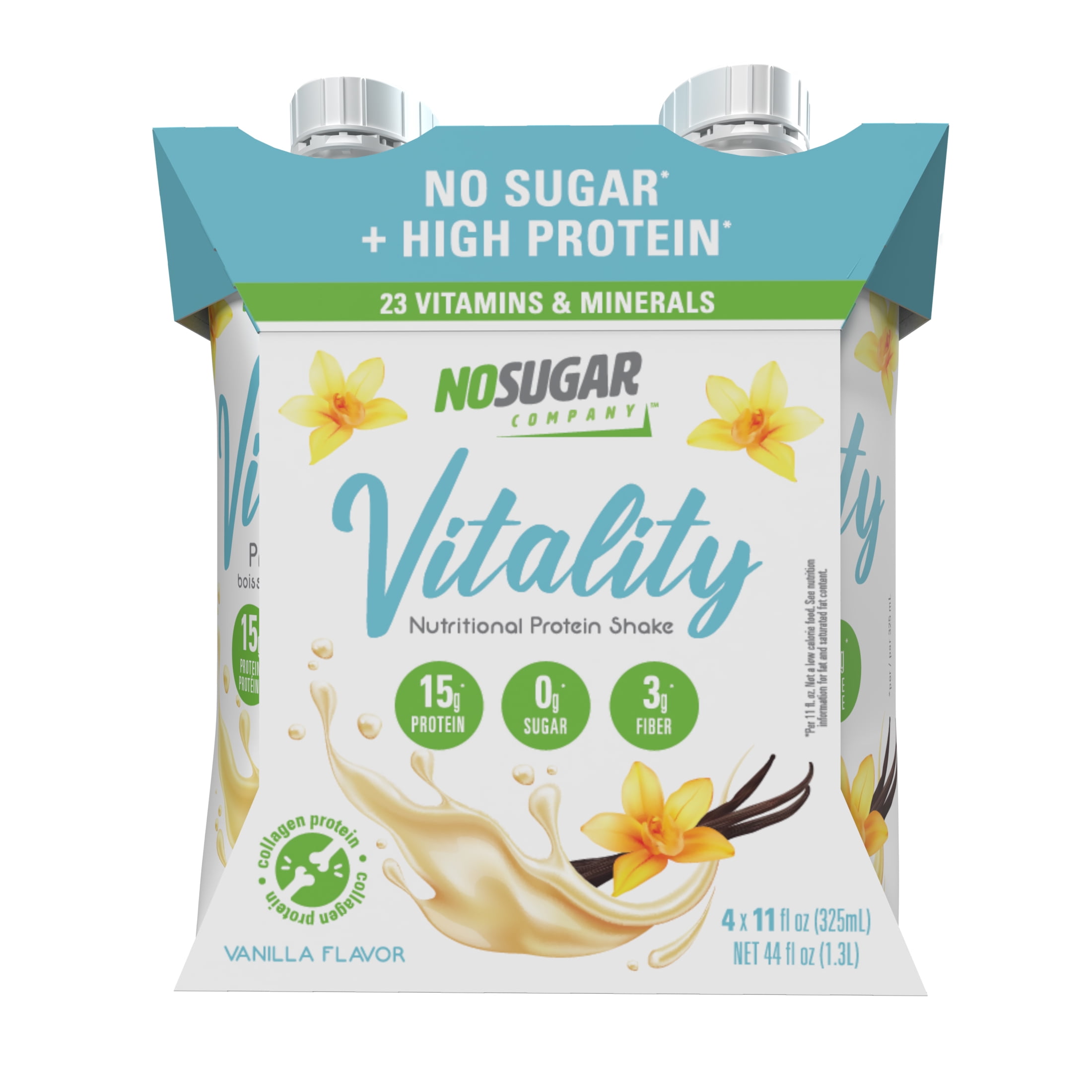 No Sugar Company Vitality Ready to Drink Vanilla Nutritional Shake, 4 Pack, 11 fl oz Each