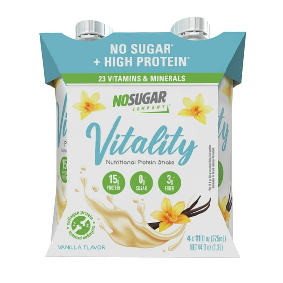 No Sugar Company Vitality Ready to Drink Nutritional Shake, Vanilla Flavor, 4 Count, 11 fl oz