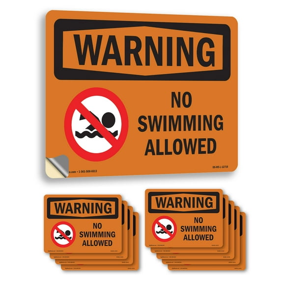 No Swimming Allowed OSHA WARNING Vinyl Decal Label 18 Inch x 12 Inch - 10 Pack