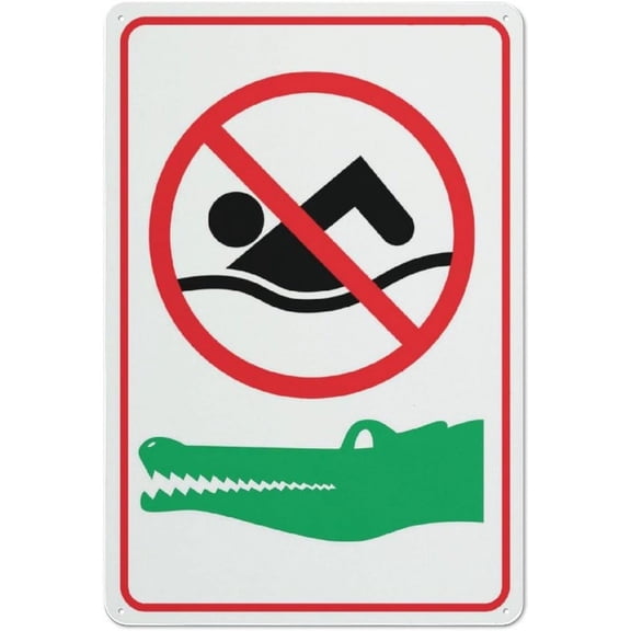 No Swimming Crocodiles Sign Signs Outdoor, Uv Printed Aluminum 12 X 8 In, Weatherproof And Security Signs For Home Or Business