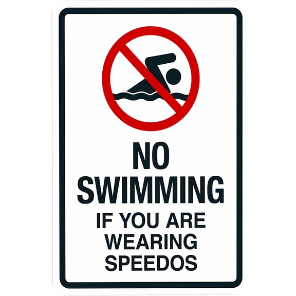No Swimming If You Are Wearing Speedos Warning Sign - 8"x12", Pool Security Metal Decor for Business, Home, Outdoor/Indoor, Garage, Street