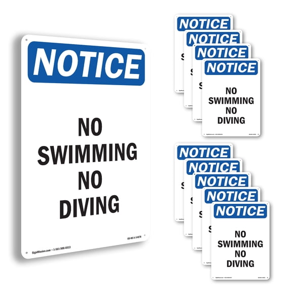 No Swimming No Diving OSHA Notice Aluminum Sign 24 Inch x 18 Inch - 10 Pack