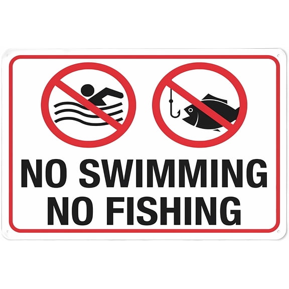 No Swimming No Fishing Warning Sign - 8"x12" Tin Decor, for Home Kitchen Farm Garden Garage