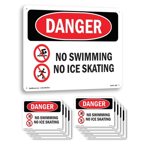 No Swimming No Ice Skating OSHA Danger Aluminum Sign 14 Inch x 10 Inch - 10 Pack
