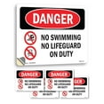 thumbnail image 1 of No Swimming No Lifeguard On Duty OSHA Danger Vinyl Decal Label 18 Inch x 12 Inch - 5 Pack, 1 of 6