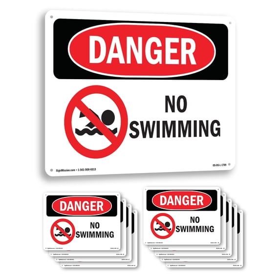 No Swimming OSHA Danger Aluminum Sign 18 Inch x 12 Inch - 10 Pack