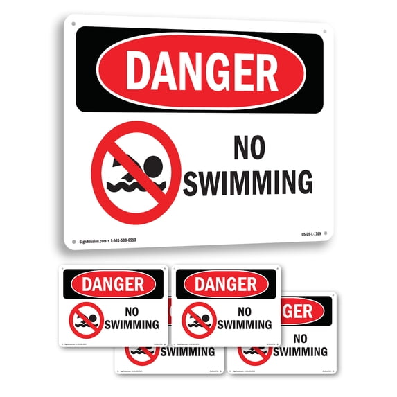 No Swimming OSHA Danger Aluminum Sign 18 Inch x 12 Inch - 5 Pack