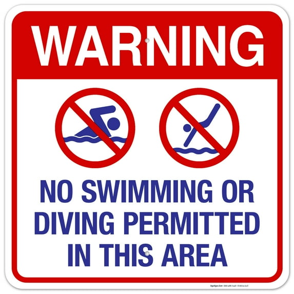 No Swimming Or Diving Permitted In This Area Sign, Pool Sign,