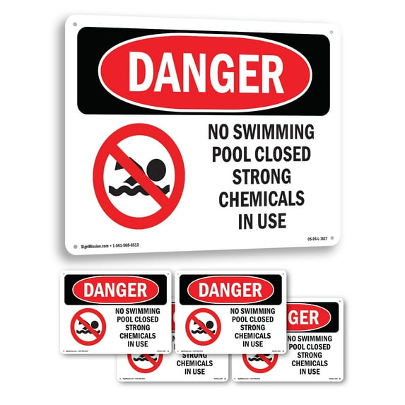 No Swimming Pool Closed Chemicals In Use OSHA Danger Aluminum Sign 24 Inch x 18 Inch - 5 Pack