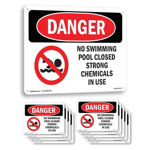 No Swimming Pool Closed Chemicals In Use OSHA Danger Rigid Plastic Sign 14 Inch x 10 Inch - 10 Pack
