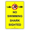 thumbnail image 1 of No Swimming Shark Sighted With Graphic Restriction Prohibition Alert Attention Caution Warning Notice Aluminum Metal Sign 18"x24" Plate, 1 of 1