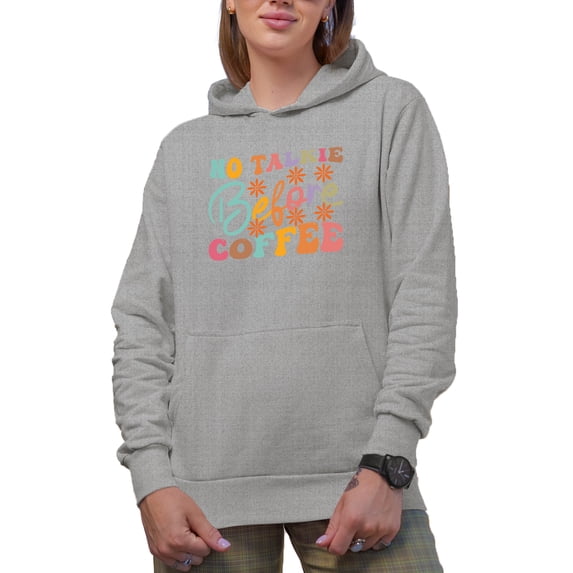 No Talkie Before Coffee, Office Humor Quote, Groovy Retro Wavy Text Merch Gift, Heather Grey Hooded Sweatshirt or Hoodie, 2XL