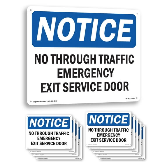 No Through Traffic Emergency Exit Service Door OSHA Notice Aluminum Sign 24 Inch x 18 Inch - 10 Pack