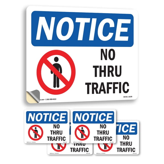 No Thru Traffic With Symbol OSHA Notice Vinyl Decal Label 5 Inch x 3.5 Inch - 5 Pack