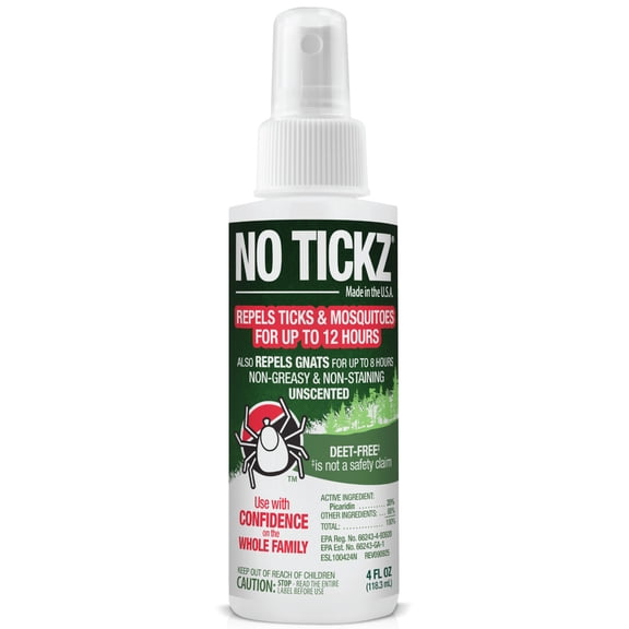 No Tickz Tick Repellent with 20% Picaridin, 12-Hour Protection from Ticks & Mosquitoes, Non-Greasy Formula, Unscented, 4 Fl. Oz. Spray Bottle