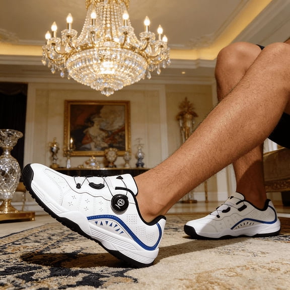 No-Tie Knob Buckle Shoes! Men's Golf Shoes, Summer Breathable Anti-Slip Sports Casual Shoes