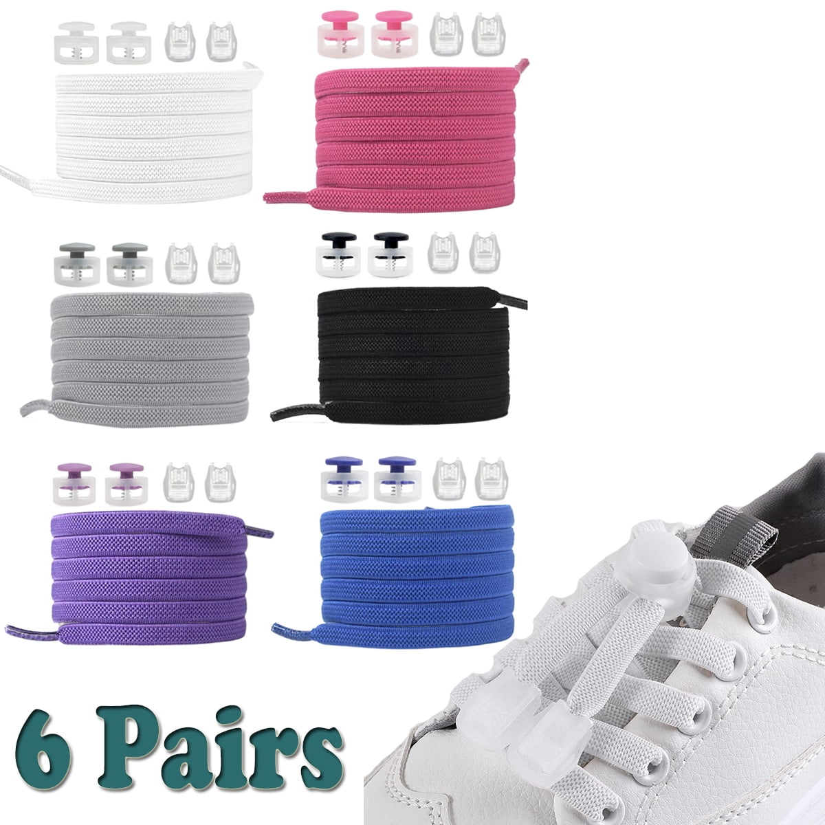 2 Pairs Lazy No Tie Elastic Tieless Flat Lock Laces Shoe Laces Strings for  Kids Adults Running Jogging Athletic Sports
