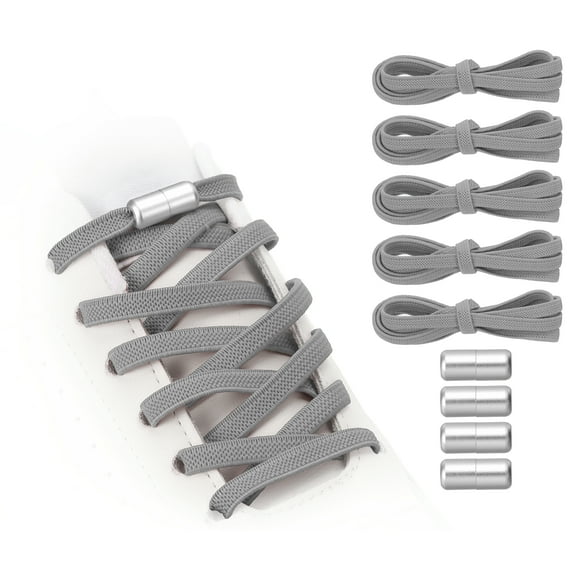 No Tie Shoelaces Tieless Elastic Shoe Laces with 4 Metal Locks Buckles Fit for Adults Sneakers Canvas Shoes Grey