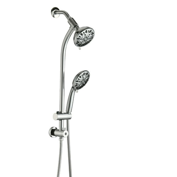 No-Tool Installation 5 Inch Rain Shower & 7-Spray Handheld Combo with 26" Adjustable Slide Bar, Dual Flow 1.8GPM WaterSense