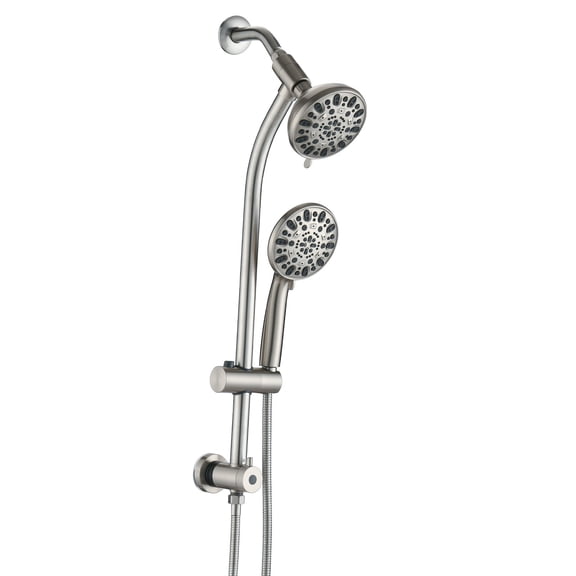 No-Tool Installation 5 Inch Rain Shower & 7-Spray Handheld Combo with 26" Adjustable Slide Bar, Dual Flow 1.8GPM WaterSense