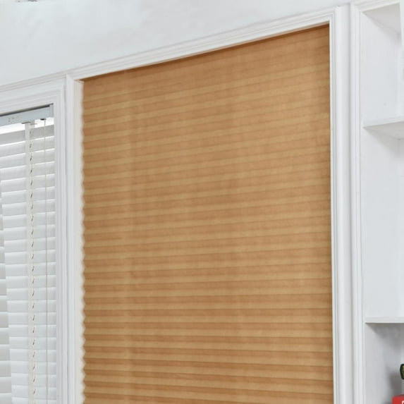 No Tool Pleated non-woven room darkening sticker Blinds, Brown, 36" x 59"
