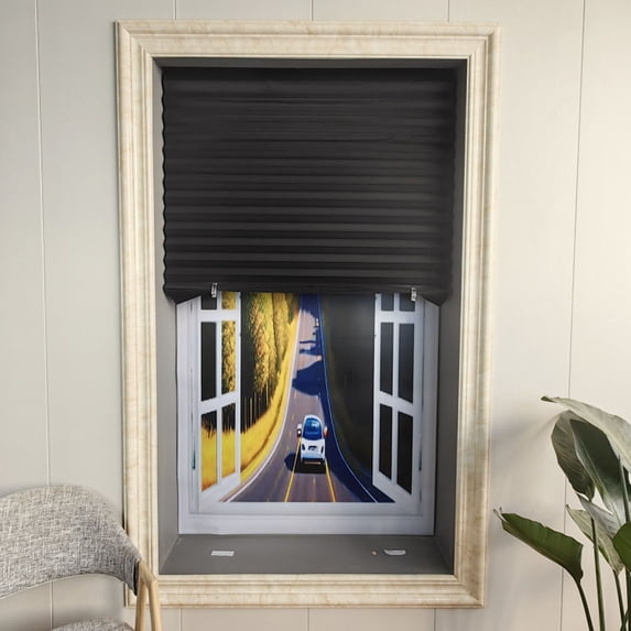 No Tools Cordless Pleated Window Shade Polyester Fabric Panel Drape Easy Install Light Filtering Blind for Arch Windows