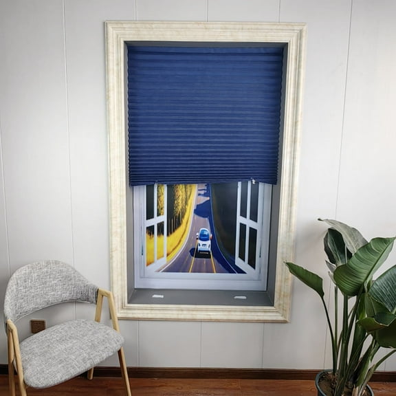 No Drill Cordless Pleated Window Shade Polyester Fabric Panel Drapes Light Filtering Blinds Easy Installation for Windows