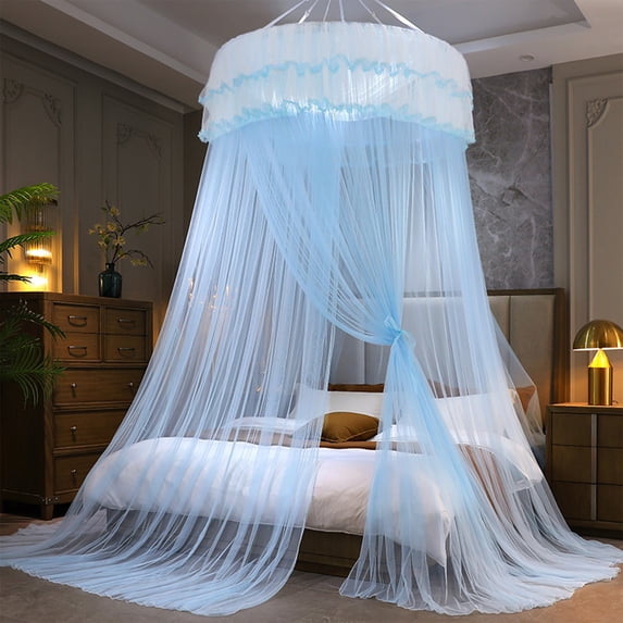 No-Tools Dome Mosquito Net with Foldable Frame,47x106in Princess Style Bed Canopy for Queen Size Beds,Breathable Polyester Mesh for Comfortable Sleep(Blue)