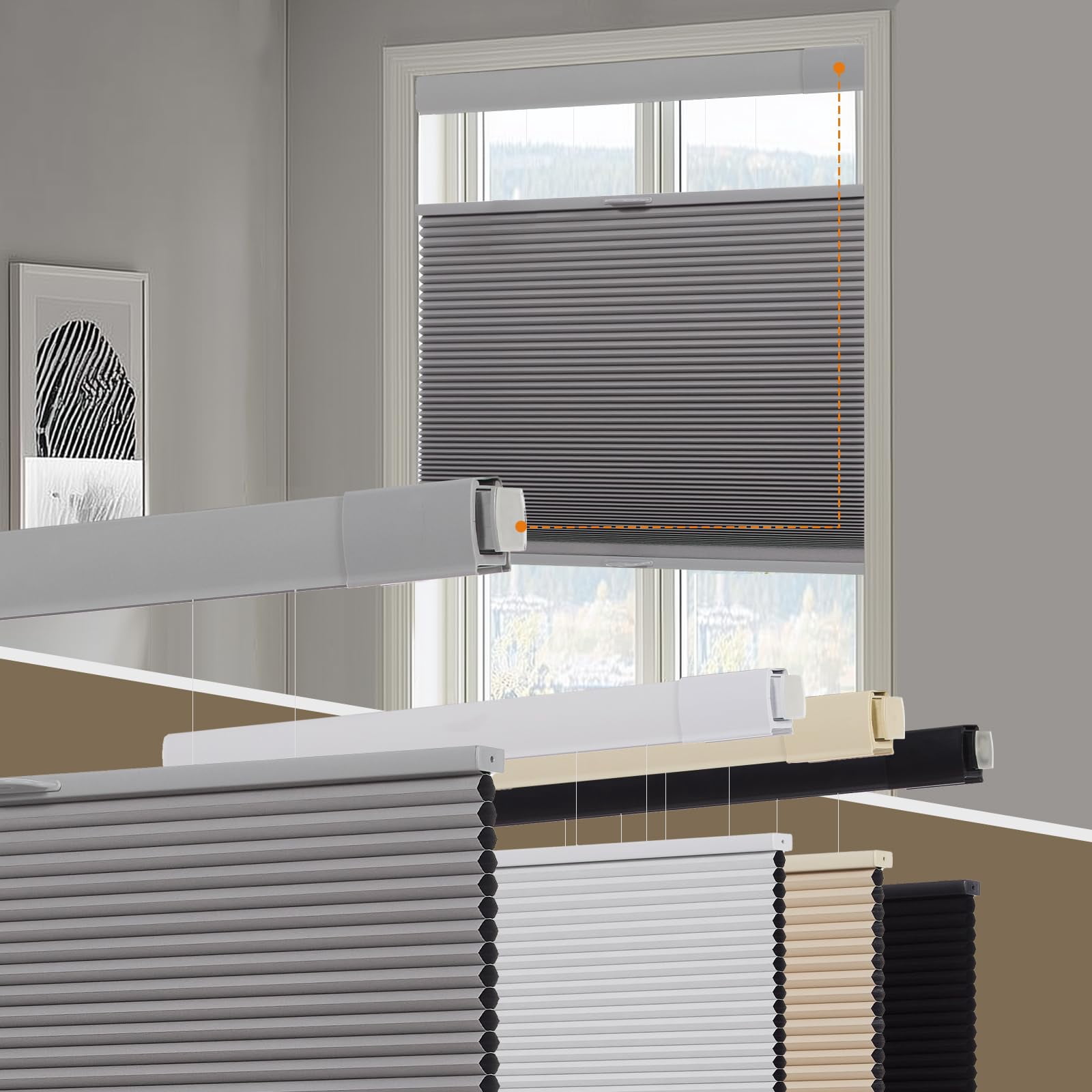 No Tools Drill Blackout Cellular Shades For Windows Cordless Top Down Bottom Up Honeycomb Blinds Easy To Install Indoor  Grey 18" W X 36" H