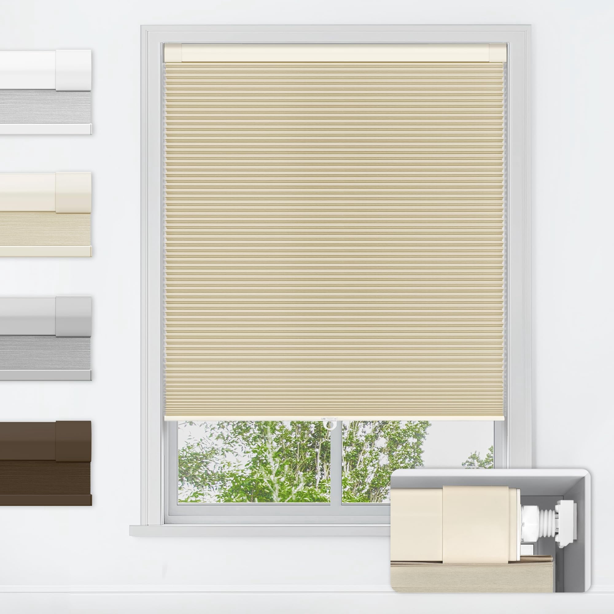 No Tools Drill Cordless Cellular Shades  Blackout Light Blocking Honeycomb For Home Thermal Insulation Blinds Windows 21" W X 48" H Beige