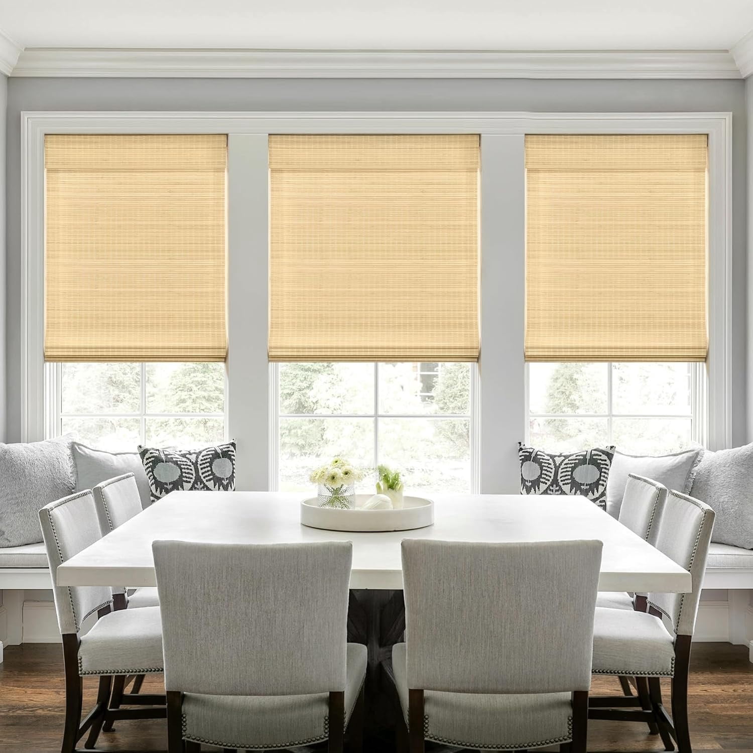 No Tools No Drill Cordless Bamboo Roman Shades, Privacy Room Darkening Window Treatment, Roll Up Bamboo Blinds for Window 22'' W x 64'' H, DP-Natural